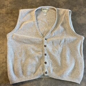 Eddie Bauer Cardigan Sweater Vest SZ L Beige Oatmeal Made in USA Grandpa